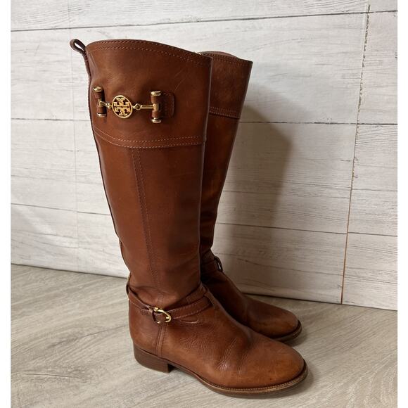 Tory Burch Boots Womens Size 6 Brown Nadine Leather Riding Tall Fall Wear - Picture 1 of 16